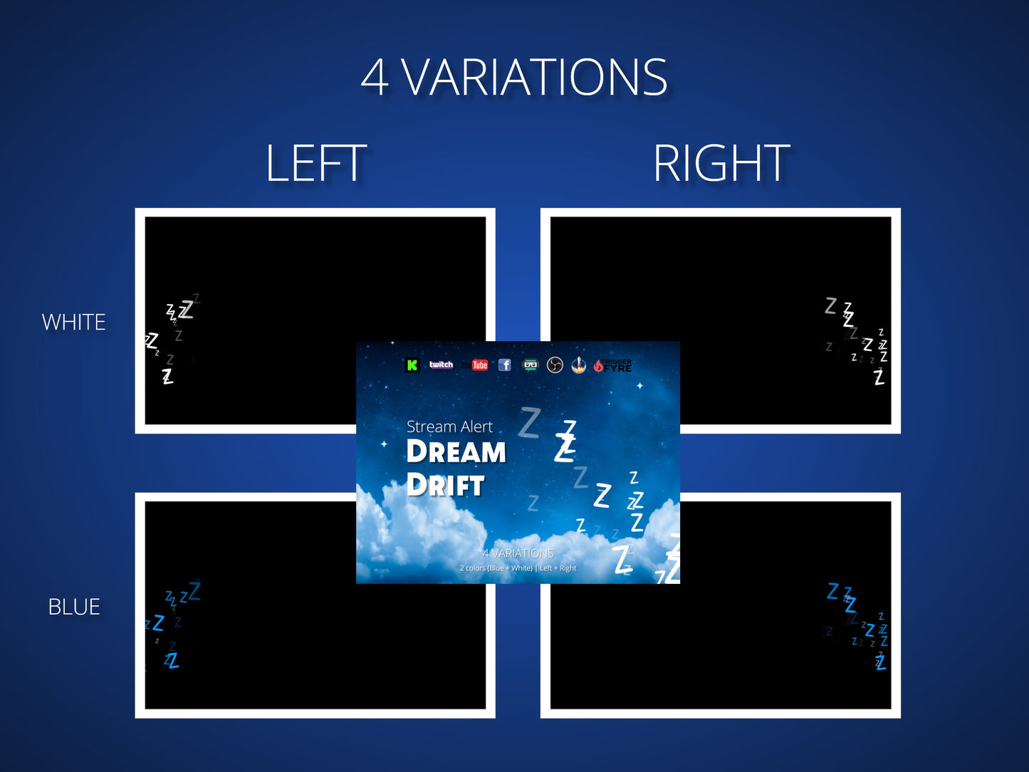 Sweet Dreams Stream Alert Bundle - 5 Full Screen Animated Sleep Effects w Transparent Background - 1920x1080 - Instant Download - Fun To Use