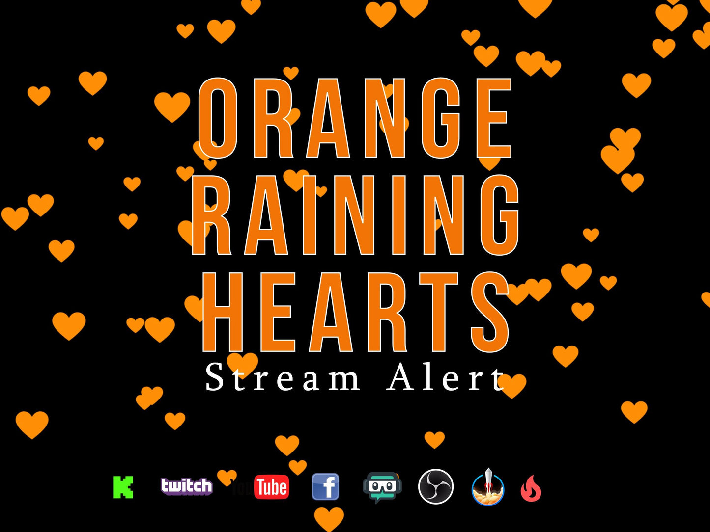 Orange Raining Hearts Stream Alert - Full Screen Animated Overlay with Transparent Background - 1920x1080 - Instant Download - Video Effect!