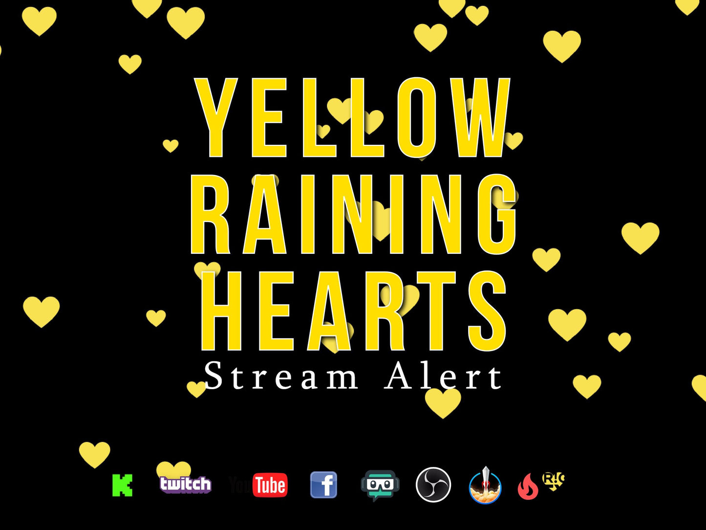 Yellow Raining Hearts Stream Alert - Full Screen Animated Overlay with Transparent Background - 1920x1080 - Instant Download - Bright Effect