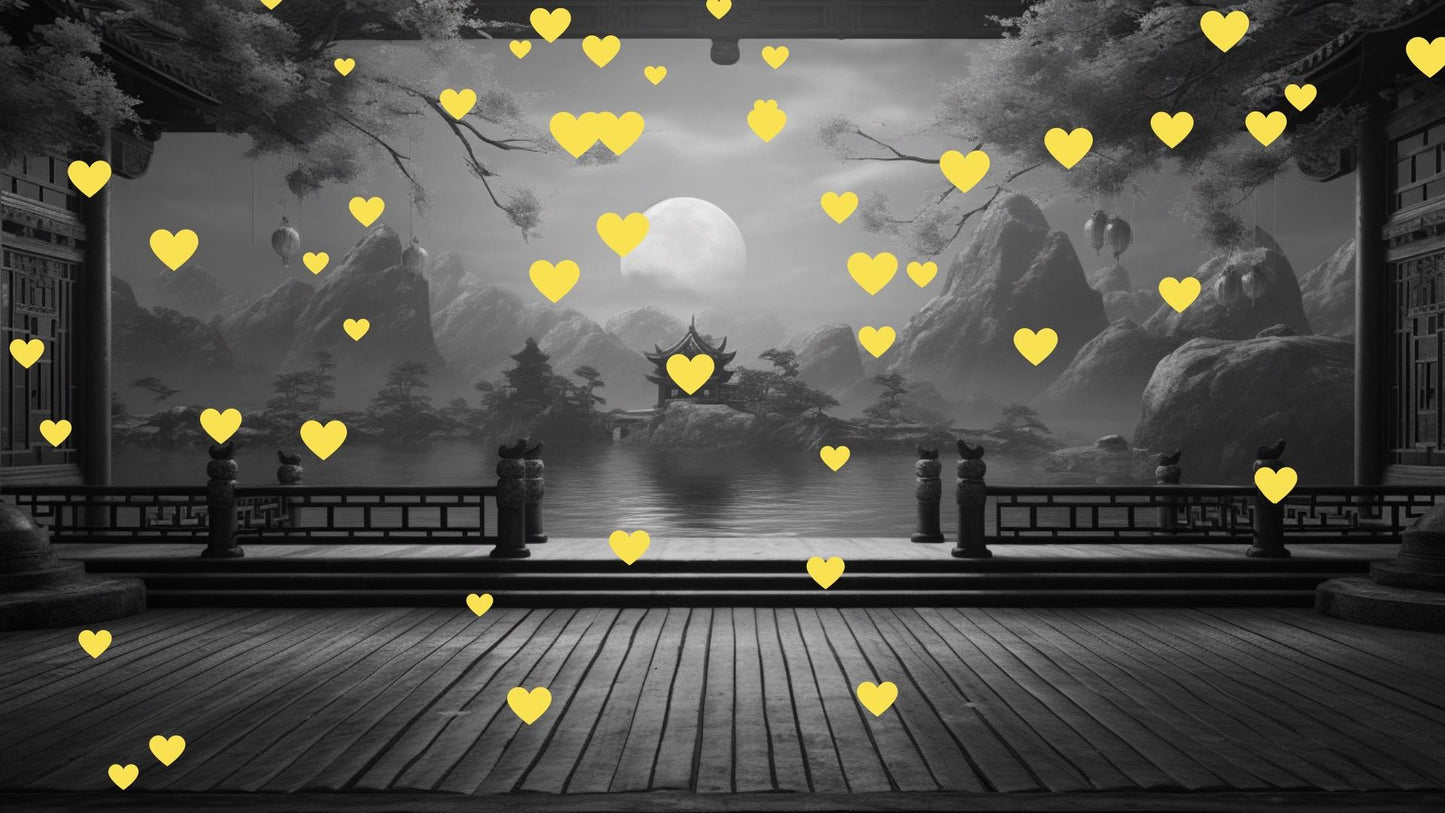 Yellow Raining Hearts Stream Alert - Full Screen Animated Overlay with Transparent Background - 1920x1080 - Instant Download - Bright Effect