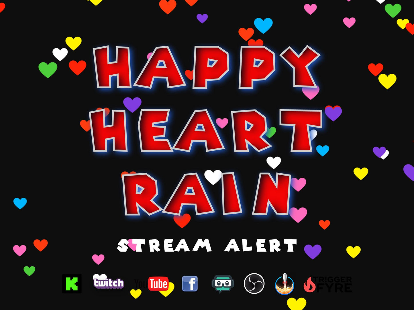 Happy Heart Rain Stream Alert - Full Screen Animated Overlay - Transparent Background - Instant Download - Fun and Colorful 1920x1080 Effect