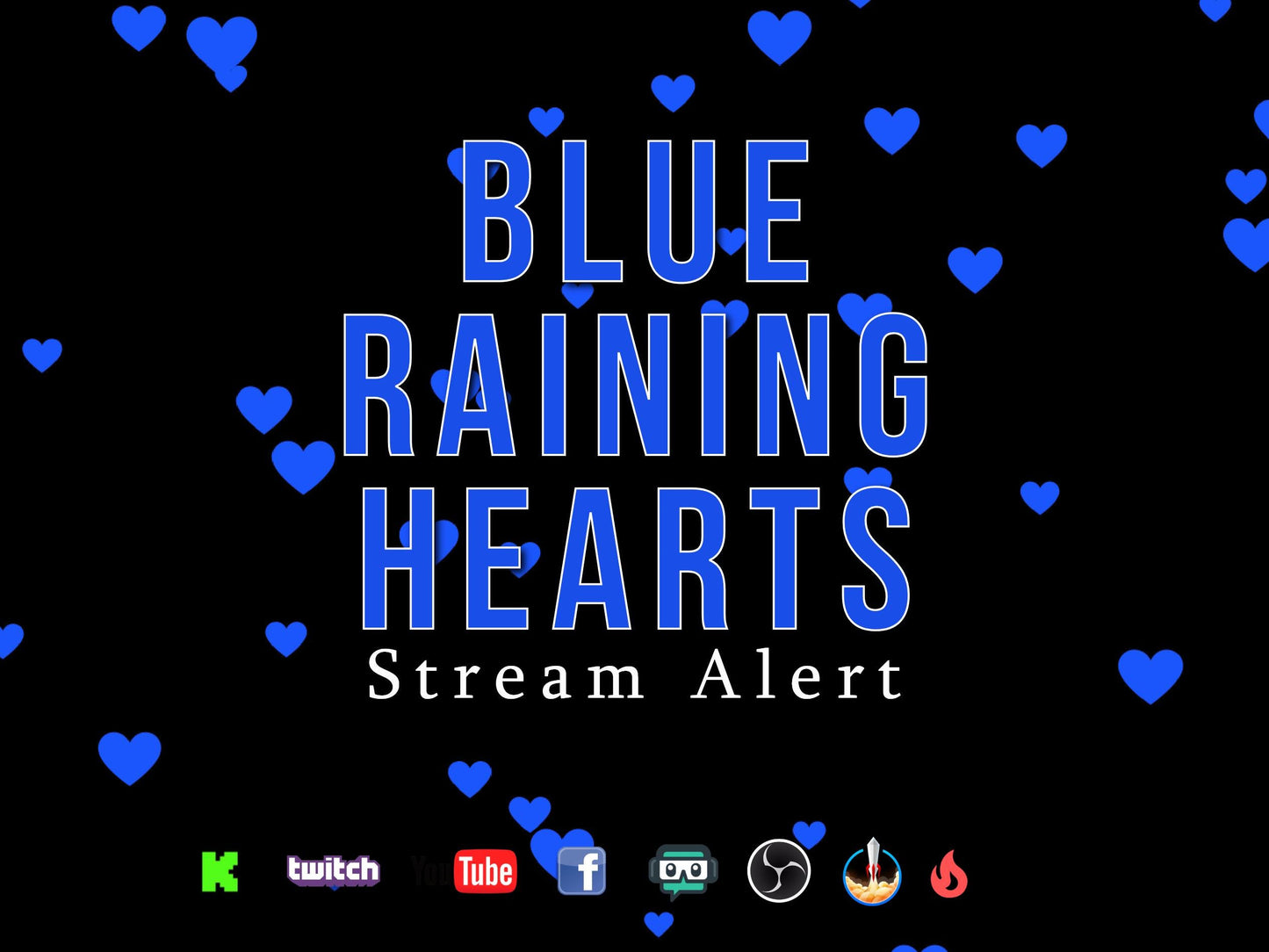 Blue Raining Hearts Stream Alert - Full Screen Animated Overlay with Transparent Background - 1920x1080 - Instant Download - Fun Effect!