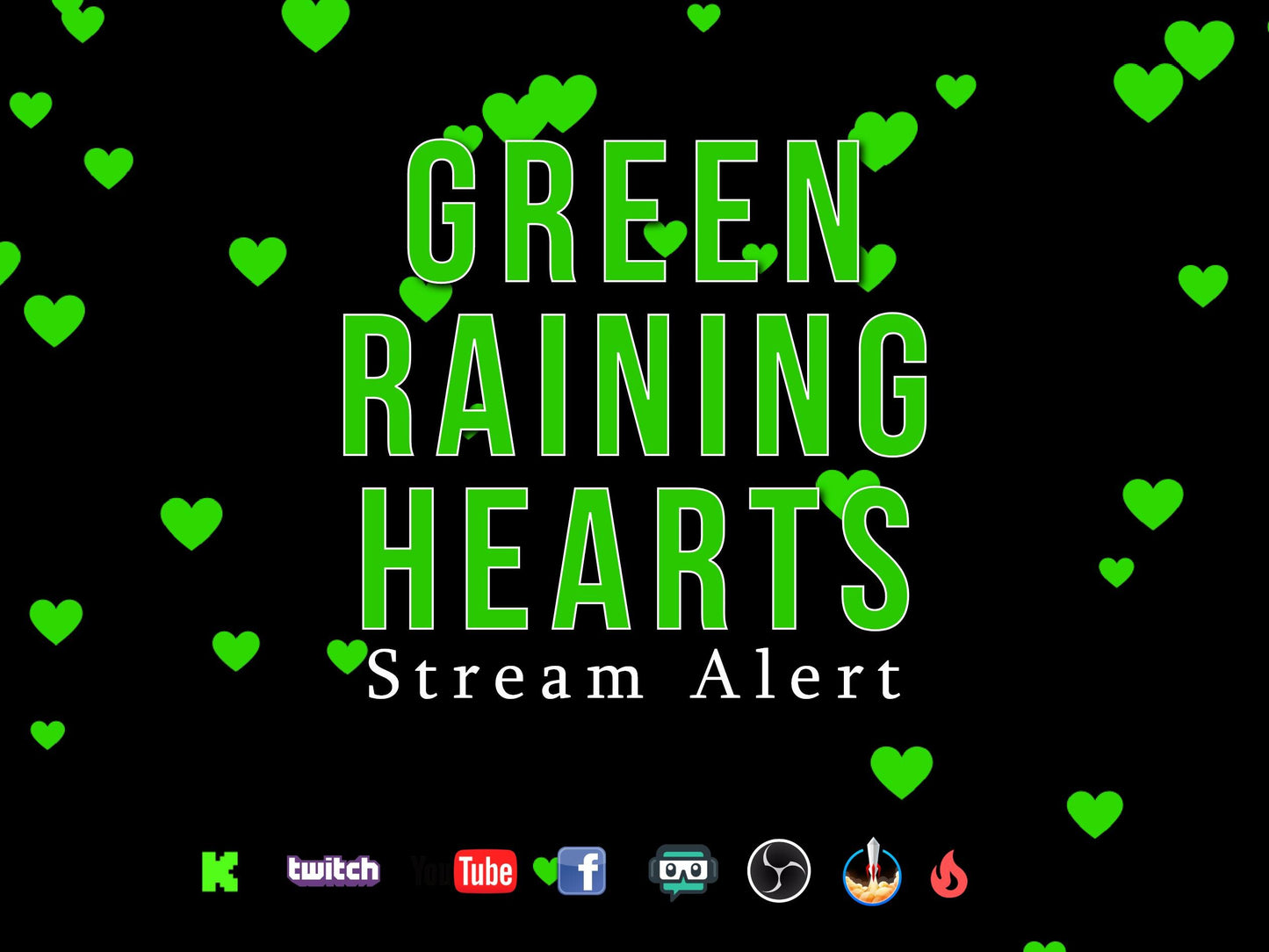 Green Raining Hearts Stream Alert - Full Screen Animated Overlay with Transparent Background - 1920x1080 - Instant Download - Fun To Use!