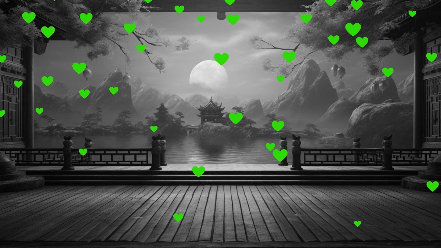 Green Raining Hearts Stream Alert - Full Screen Animated Overlay with Transparent Background - 1920x1080 - Instant Download - Fun To Use!