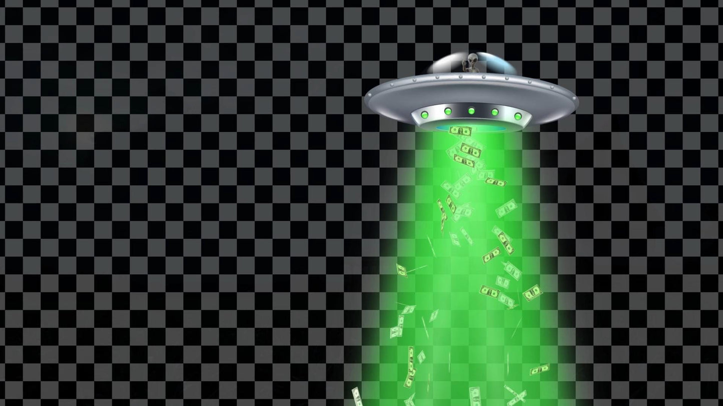 Cash Abduction Donation Alert - UFO Stream Effect - Animated Overlay with Transparent Background - Full Screen 1920x1080 - Instant Download