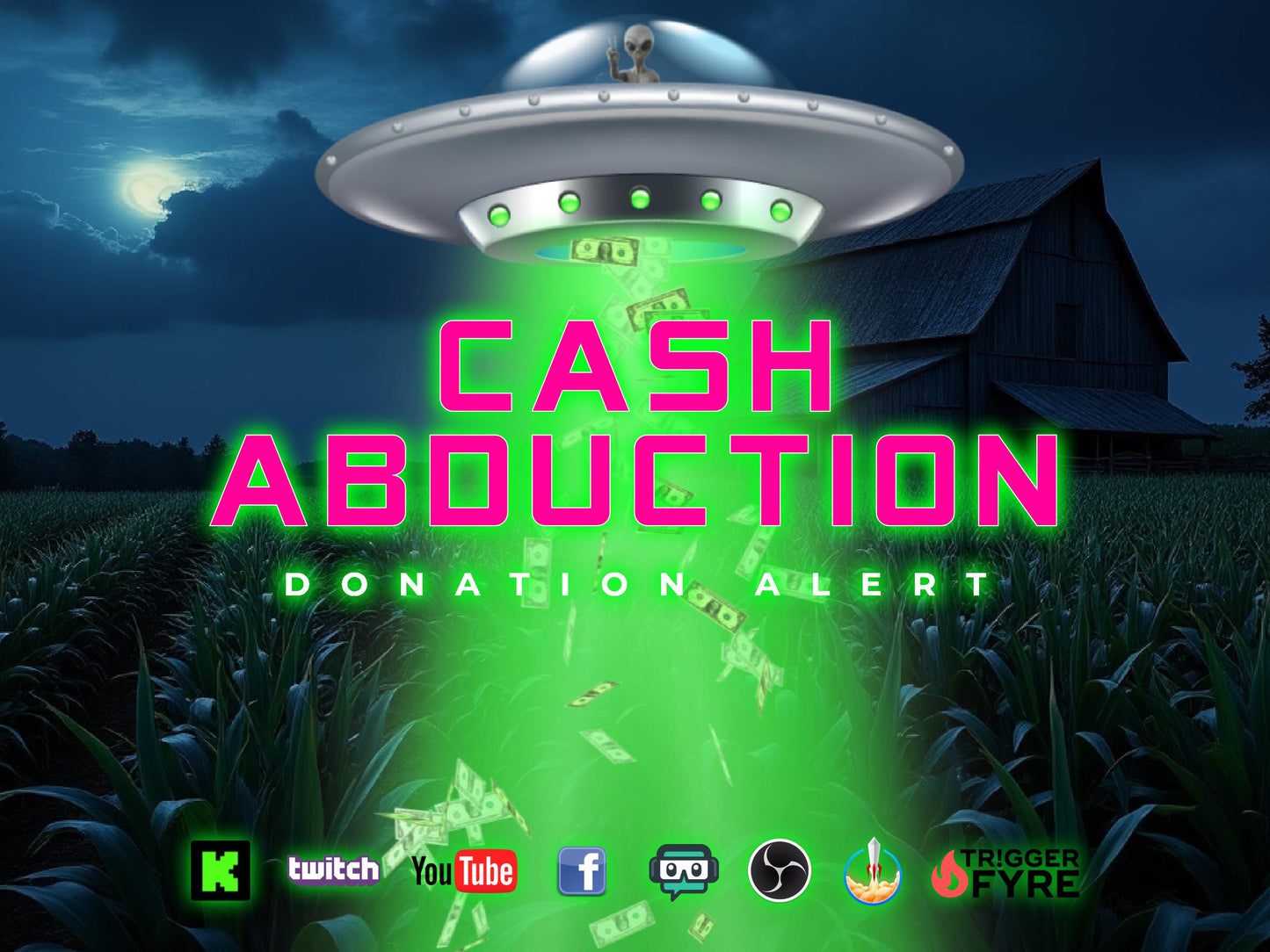 Cash Abduction Donation Alert - UFO Stream Effect - Animated Overlay with Transparent Background - Full Screen 1920x1080 - Instant Download