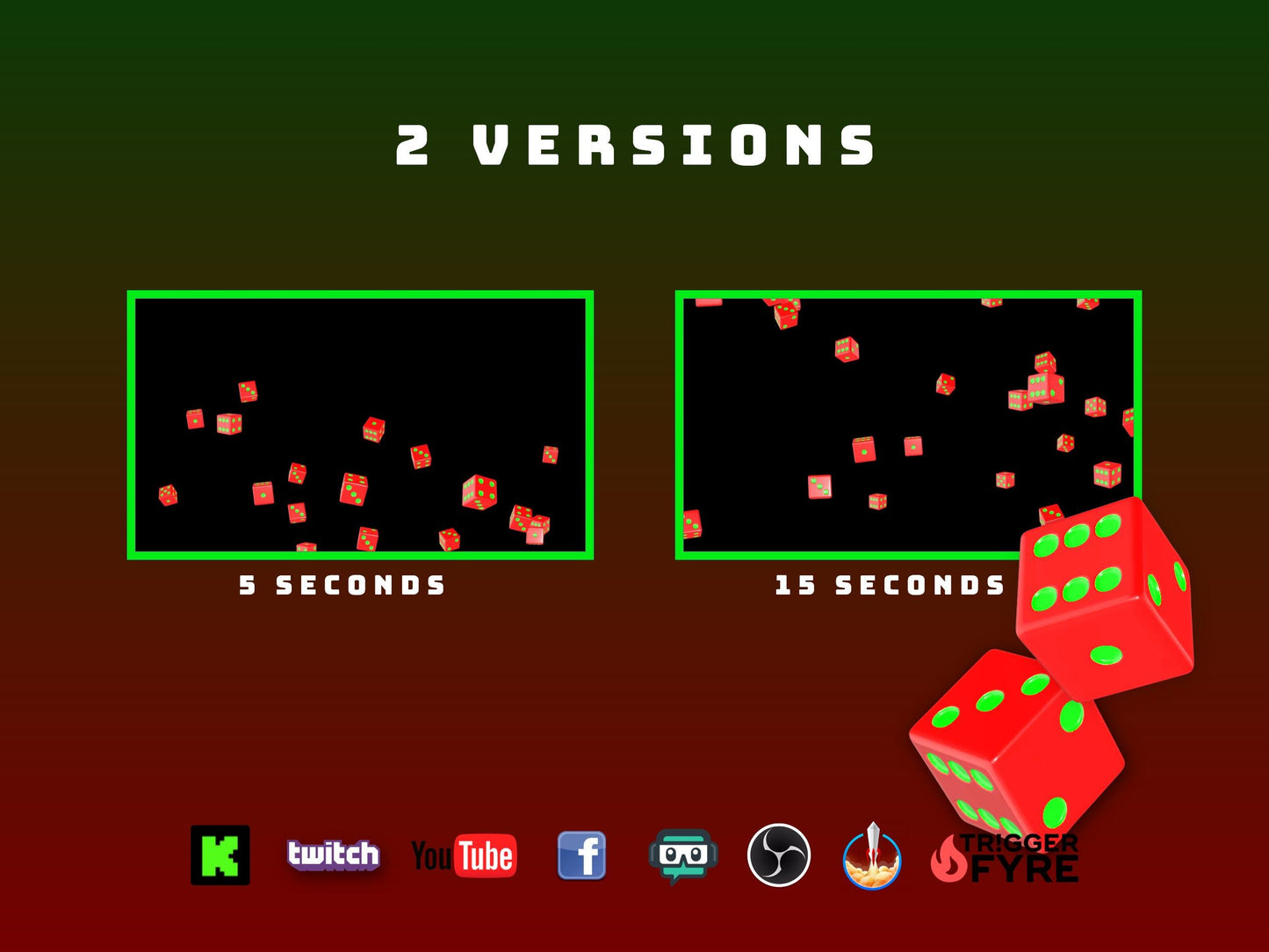 Red & Green Dice Shower Stream Alert - Full Screen Animated Overlay with Transparent Background - Instant Download - 1920x1080 - Cool Effect