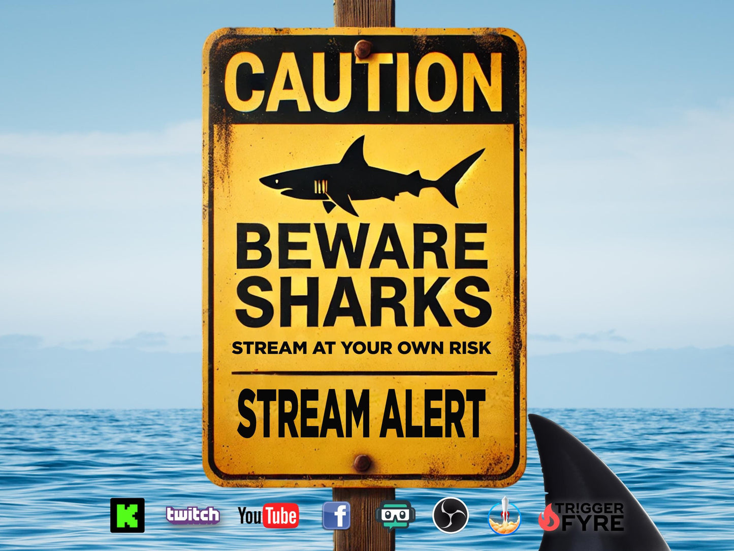 Shark Fin Stream Alert - Animated Overlay with Transparent Background - Full Screen 1920x1080 - Instant Download - .WEBM file with Sound!