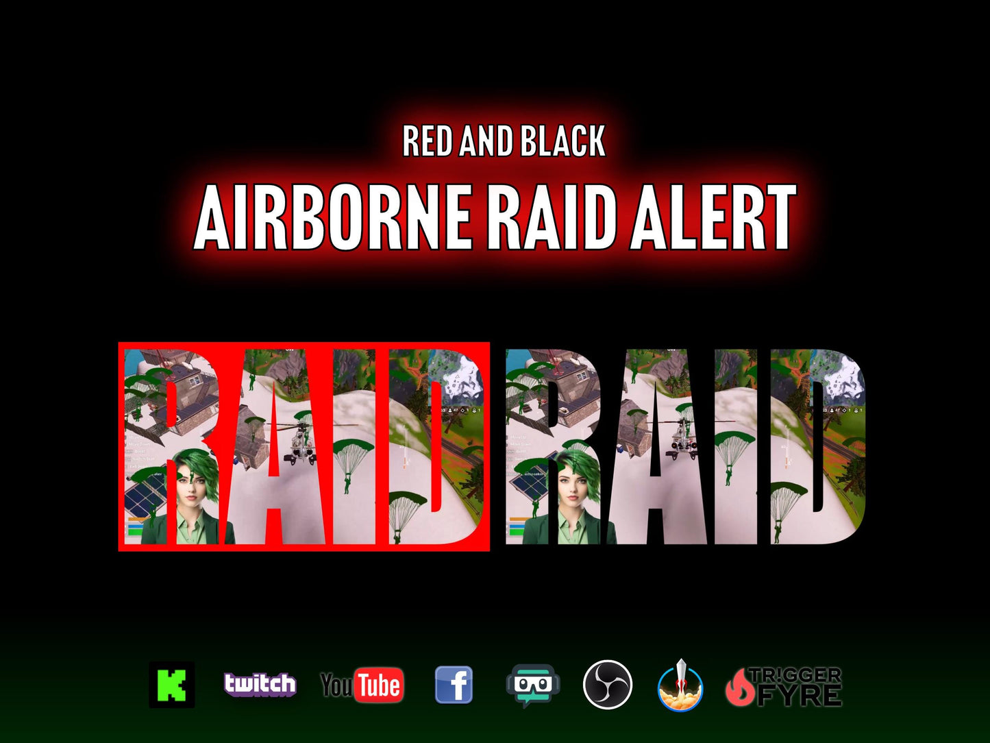 Airborne Raid Stream Alert - Full Screen Animated Overlay - Transparent Background - Sound - 1920x1080 - 2 Variations - Instant Download