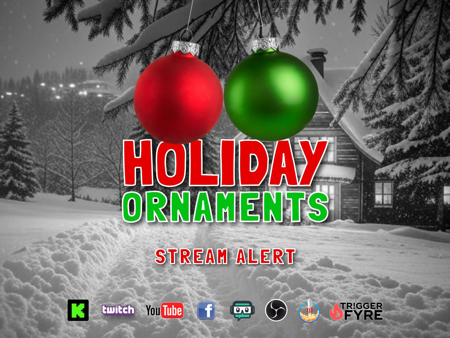 Holiday Ornaments Stream Alert - Full Screen Animated Red & Green Baubles Overlay - Transparent Background - 1920x1080 - Instant Download