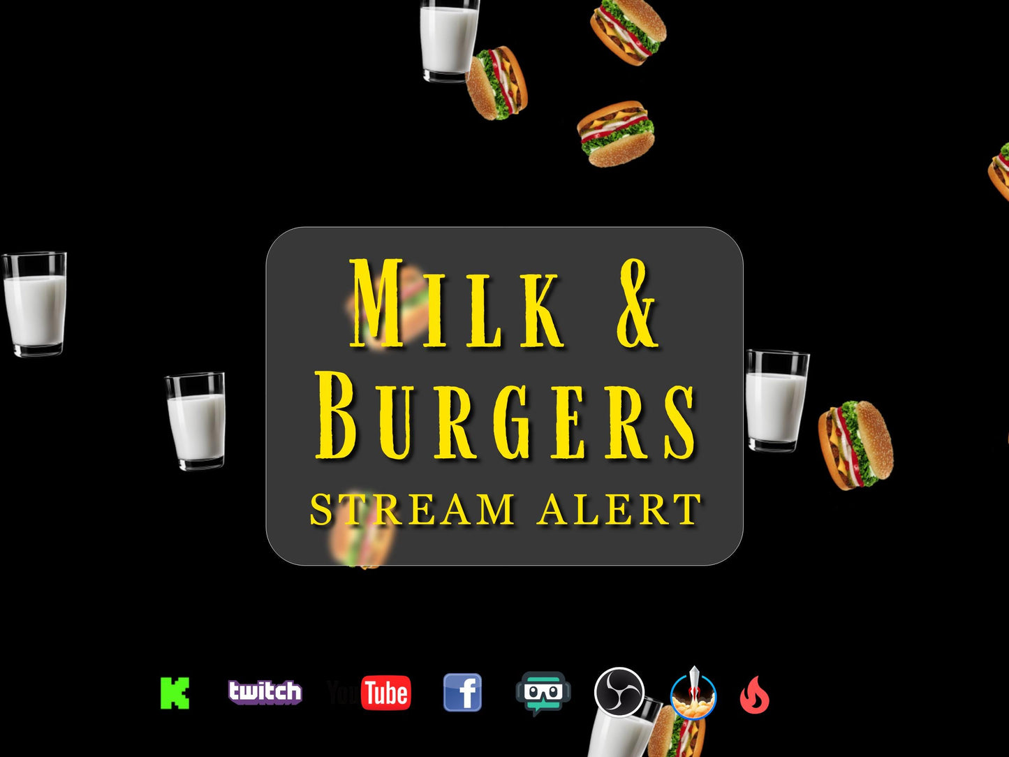 Milk & Burgers Stream Alert - Full Screen Animated Overlay with Transparent Background - Instant Download - 1920x1080 - Fun Food Effect