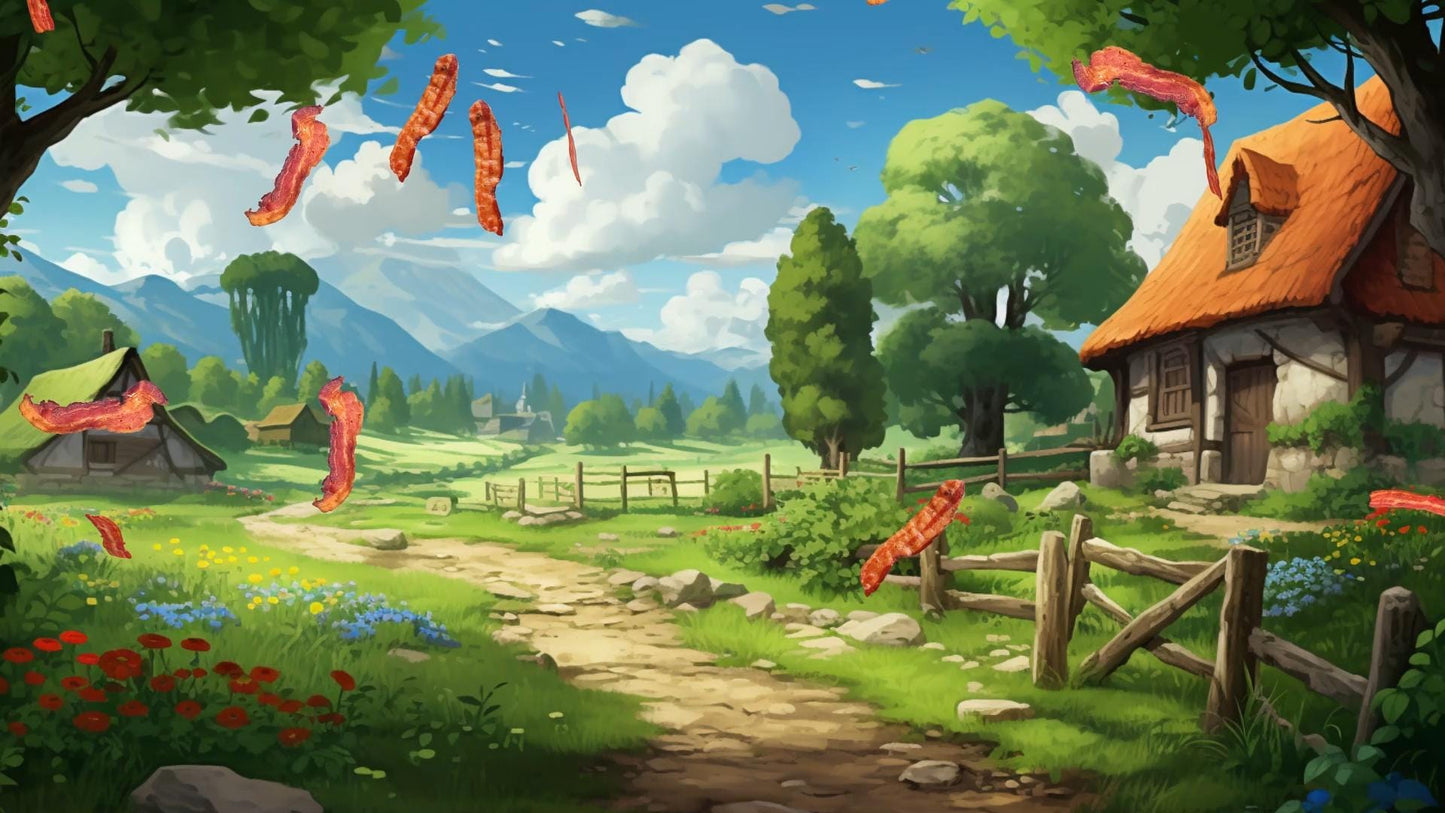 All You Can Eat Bacon Stream Decoration - Looping Bacon Rain Animated Overlay - Full Screen with Transparent Background - Delicious Graphics