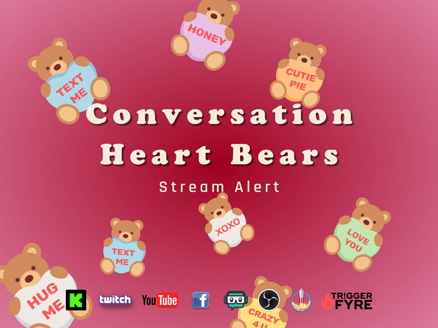 Conversation Heart Bears Stream Alert - Full Screen Animated Overlay - Transparent Background - 1920x1080 - Instant Download - Valentine Day