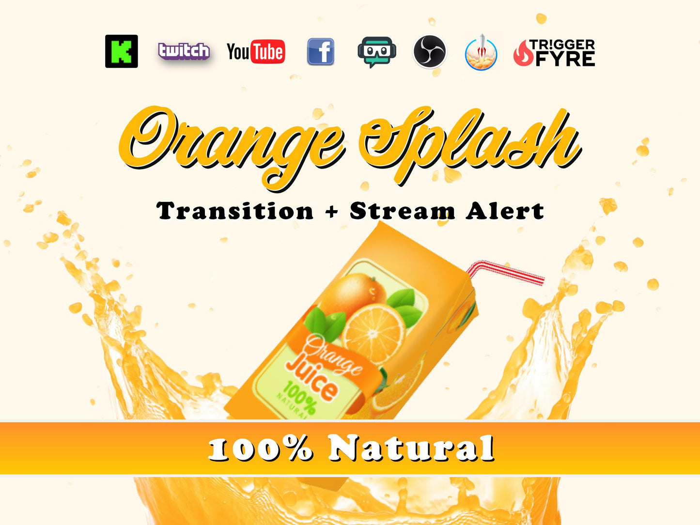 Orange Splash - Scene Transition Stinger & Stream Alert - with Sound - Full Screen 1920x1080 Animated Overlay with Transparent Background