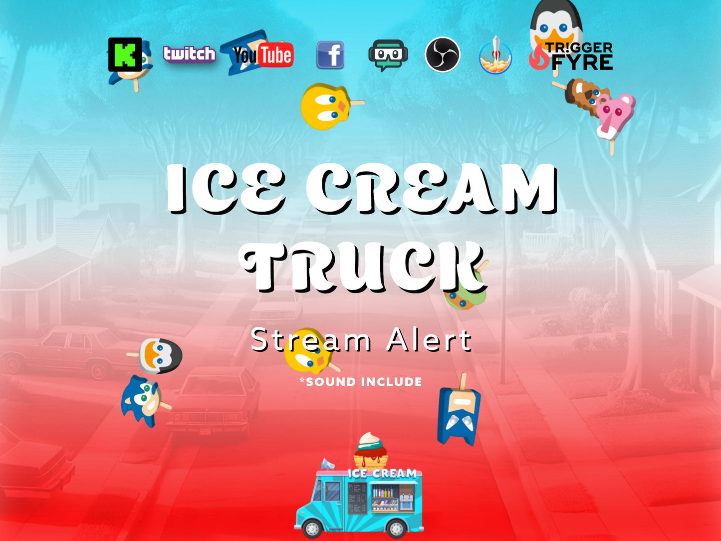 Ice Cream Truck Stream Alert - With Sound - Sweet Animated Full Screen Overlay with Transparent Background - 1920x1080 - Instant Download