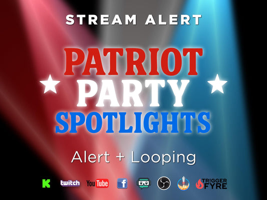 Patriot Party Spotlights Stream Effects - Loop & Alert - 2 Full Screen Overlays with Transparent Background - 1920x1080 - Instant Download