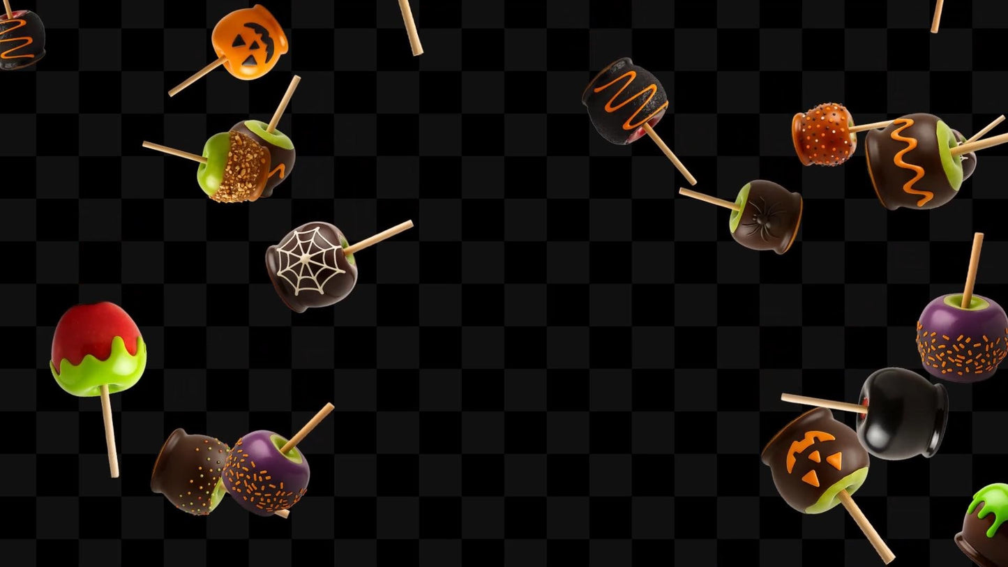 Halloween Candy Apples Stream Alert - Full Screen Animated Overlay with Transparent Background - 1920x1080 - Instant Download - Spooky Cute!
