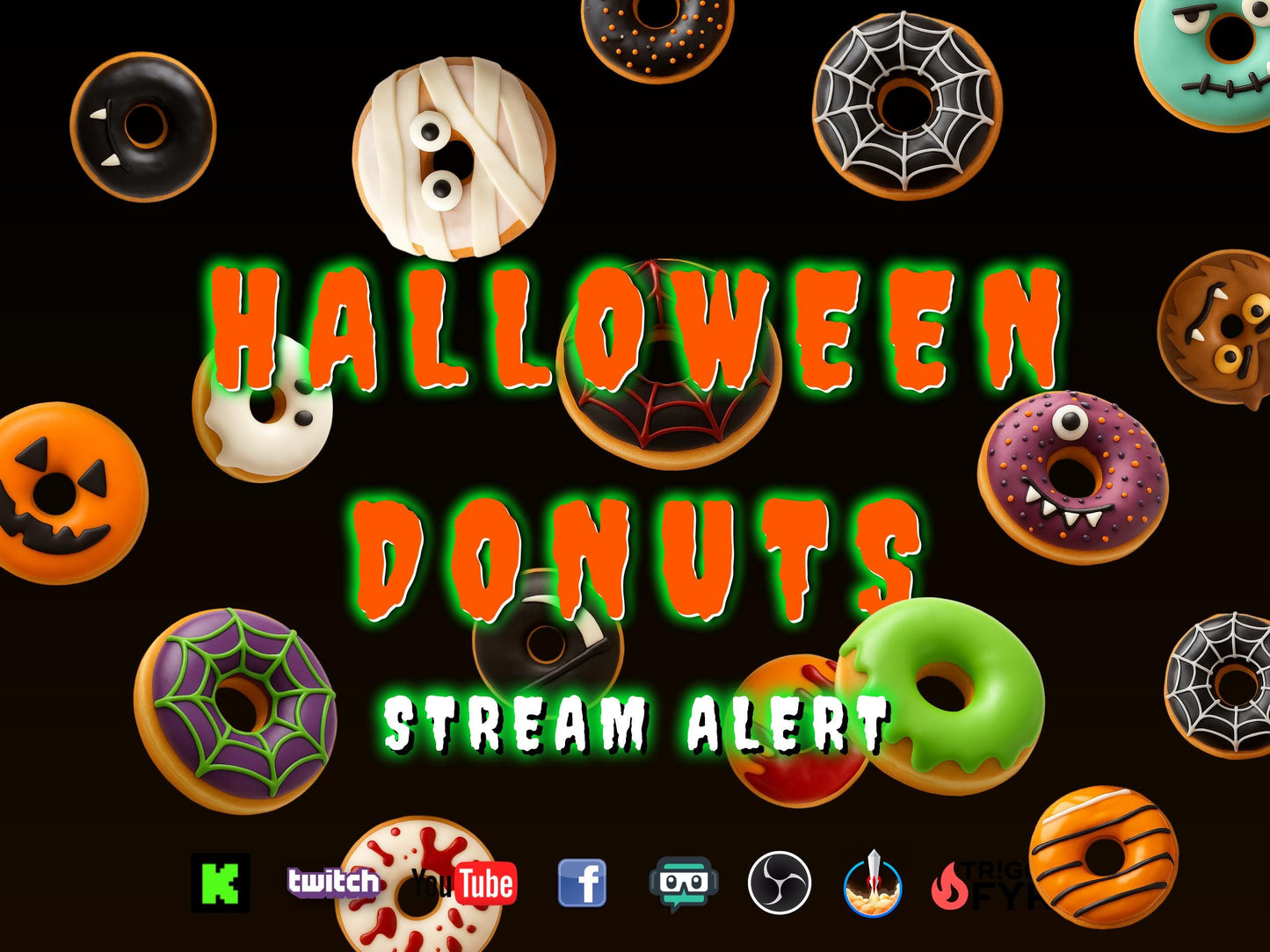 Halloween Donuts Stream Alert- Full Screen Animated Overlay - Transparent Background - 1920x1080 - Spooky Delicious Fun - Instant Download
