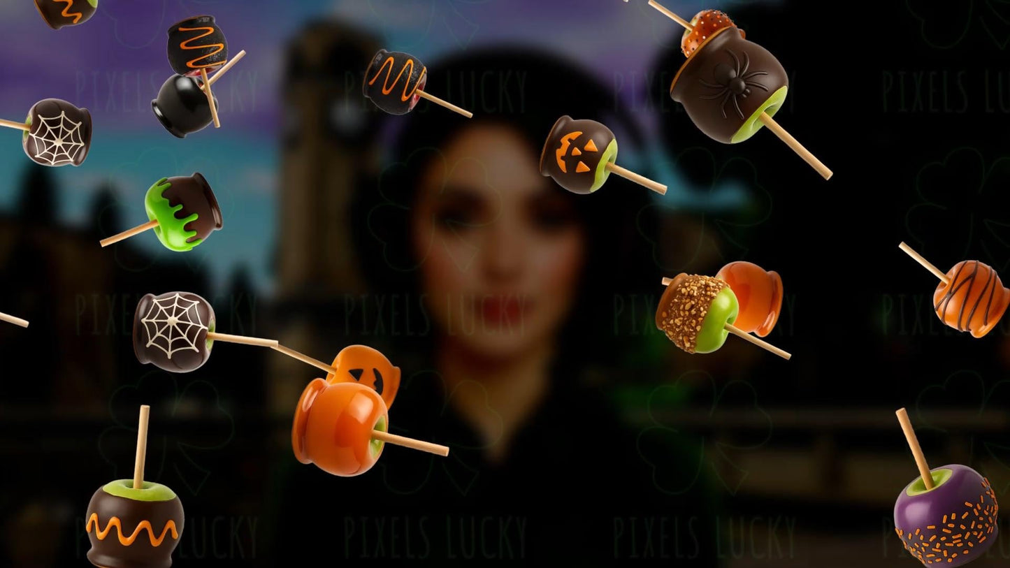 Halloween Candy Apples Stream Alert - Full Screen Animated Overlay with Transparent Background - 1920x1080 - Instant Download - Spooky Cute!