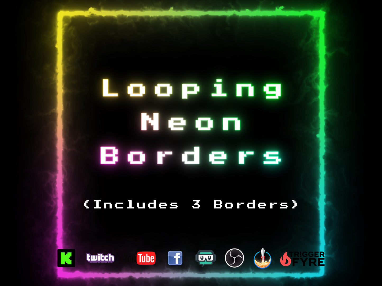 Neon Borders Stream Pack - Bundle of 3 Rainbow Looping Frames - Resizable - Transparent Background - Instant Download - Easy to Setup & Fun!