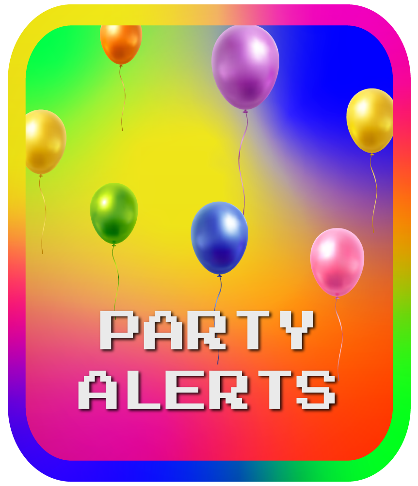 Colorful balloons on rainbow background for birthday and party stream alerts category