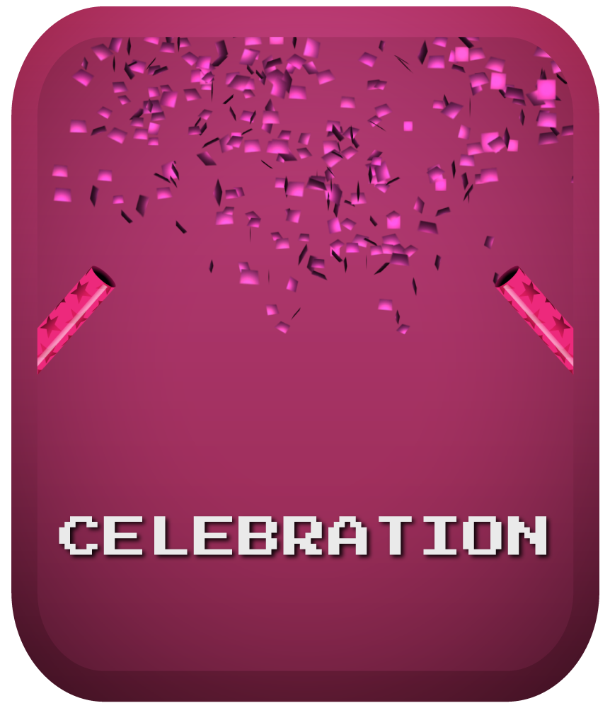 Pink confetti poppers on dark pink background for celebration stream alerts category