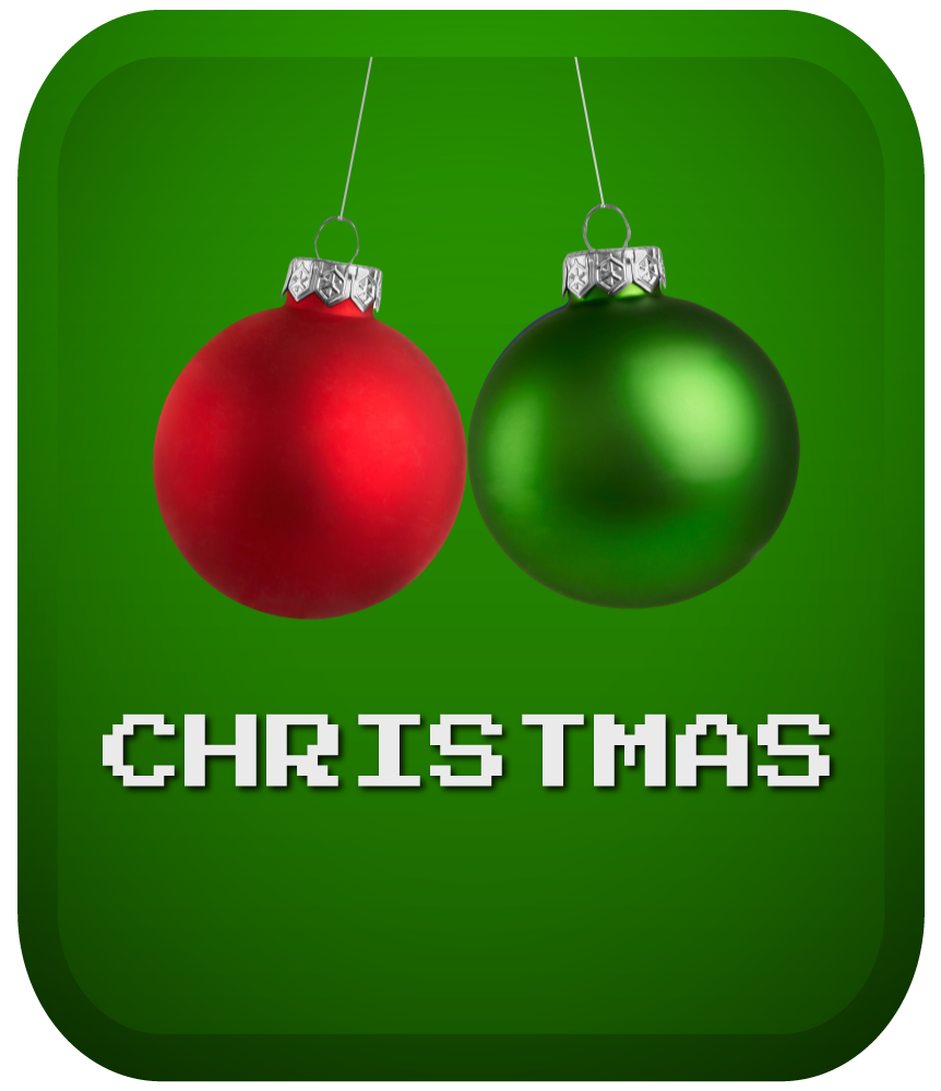 Red and green Christmas ornaments icon for holiday stream alerts category
