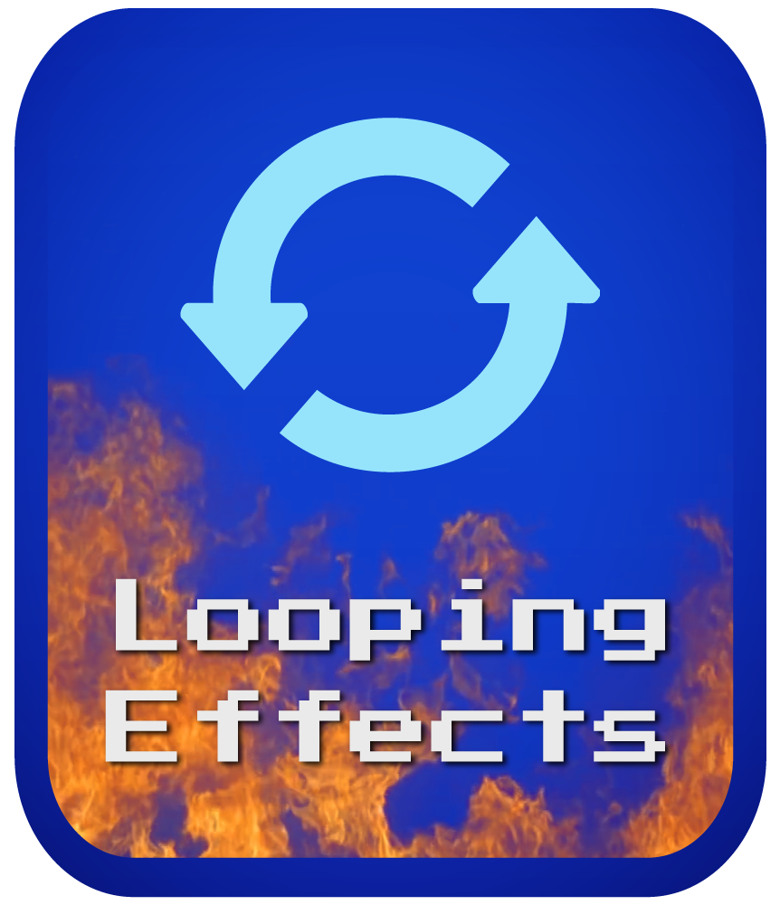 Looping arrows icon with flames for animated stream effects and looping visuals category