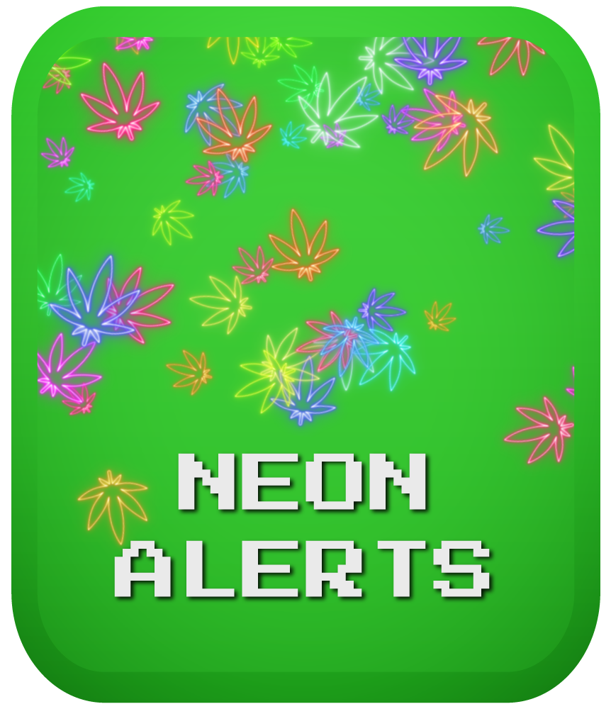 Glowing neon weed leaves on green background for neon-themed stream alerts category