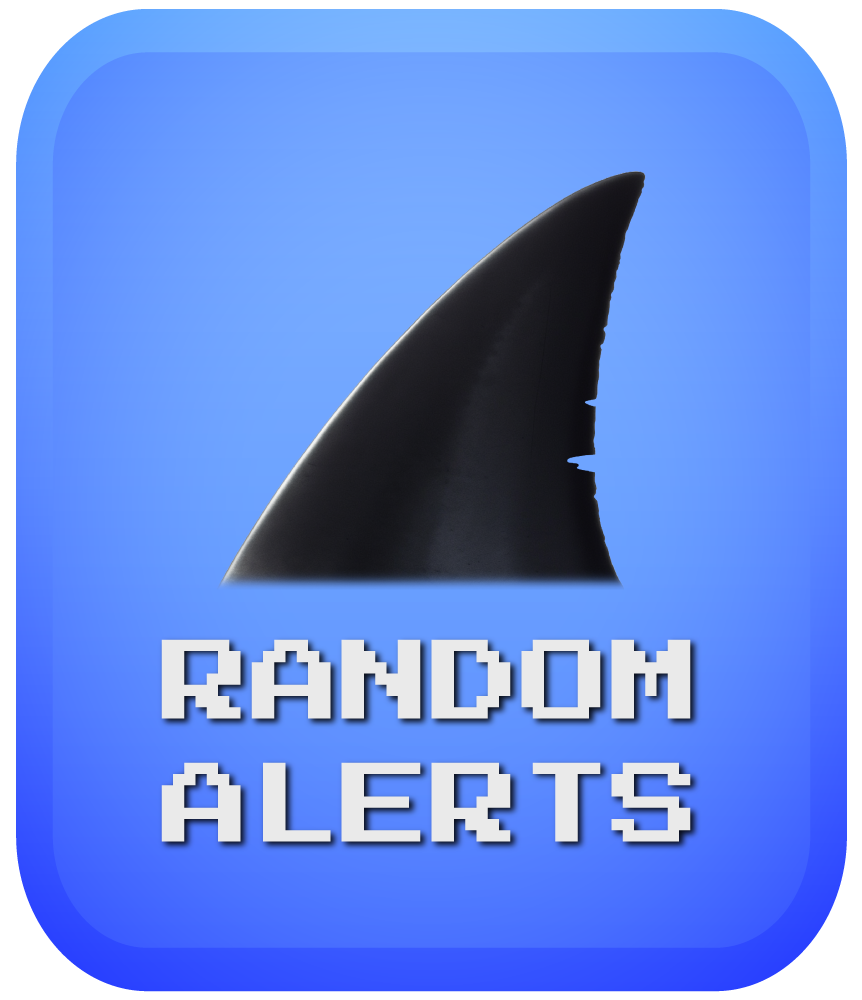 Shark fin icon on blue background for random and unexpected stream alerts category