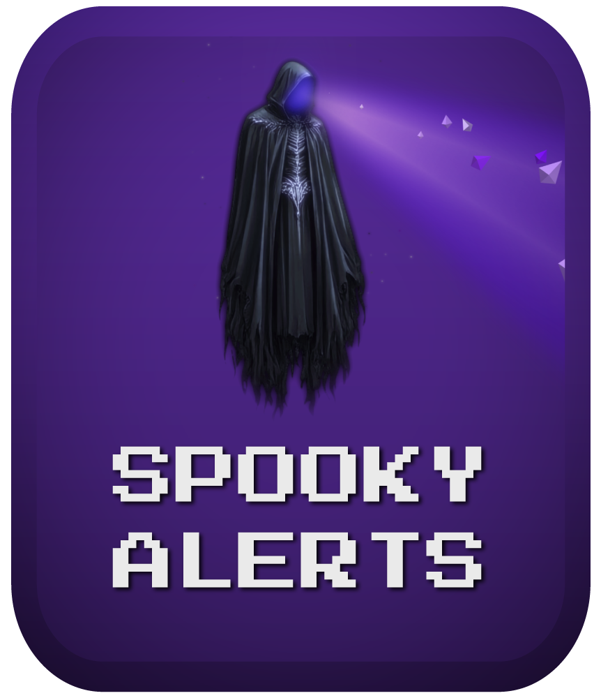 Hooded ghostly figure in spotlight icon for spooky and Halloween stream alerts category