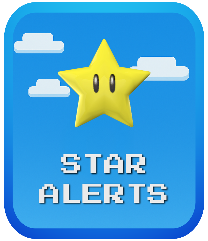 Yellow star with cartoon eyes on blue sky background for star-themed stream alerts category