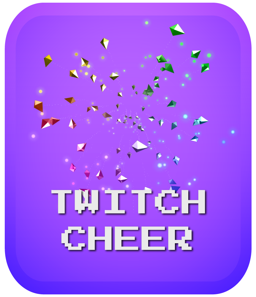 Colorful bits exploding on purple background for Twitch cheer alerts category