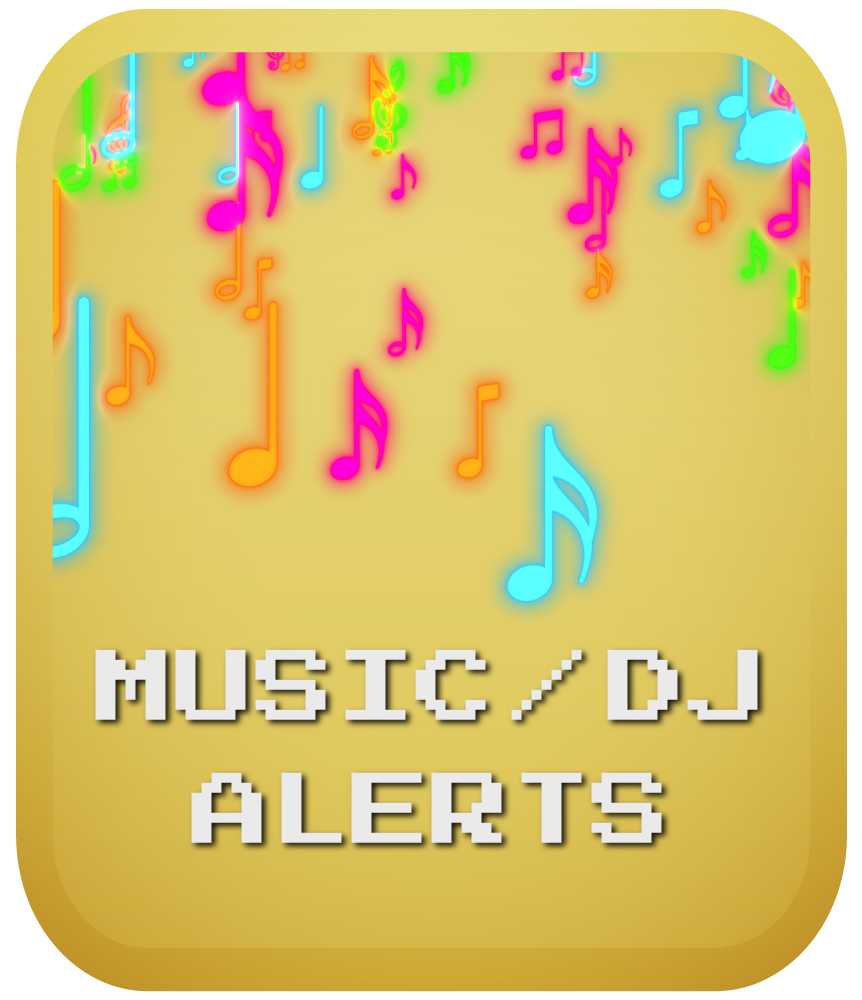 Colorful music notes on yellow background for Music and DJ stream alerts category