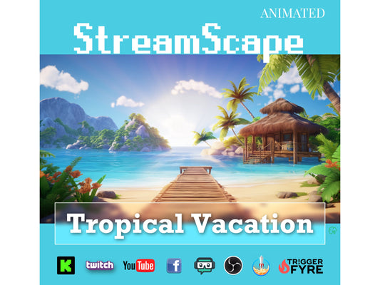 Summer Stream Background - Animated Tropical Vacation Scene - Full Screen 1920x1080 Perfect Loop - Vtuber - Instant Download - Green Screen