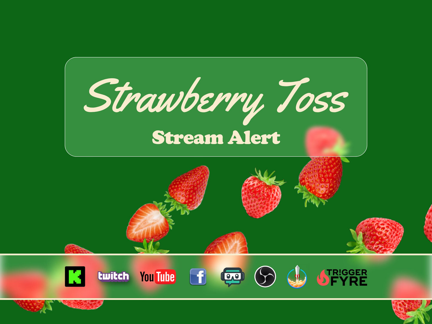 Strawberry Toss Stream Alert - Full Screen Animated Berry Overlay with Transparent Background - 1920x1080 - Instant Download - Cute Effect!