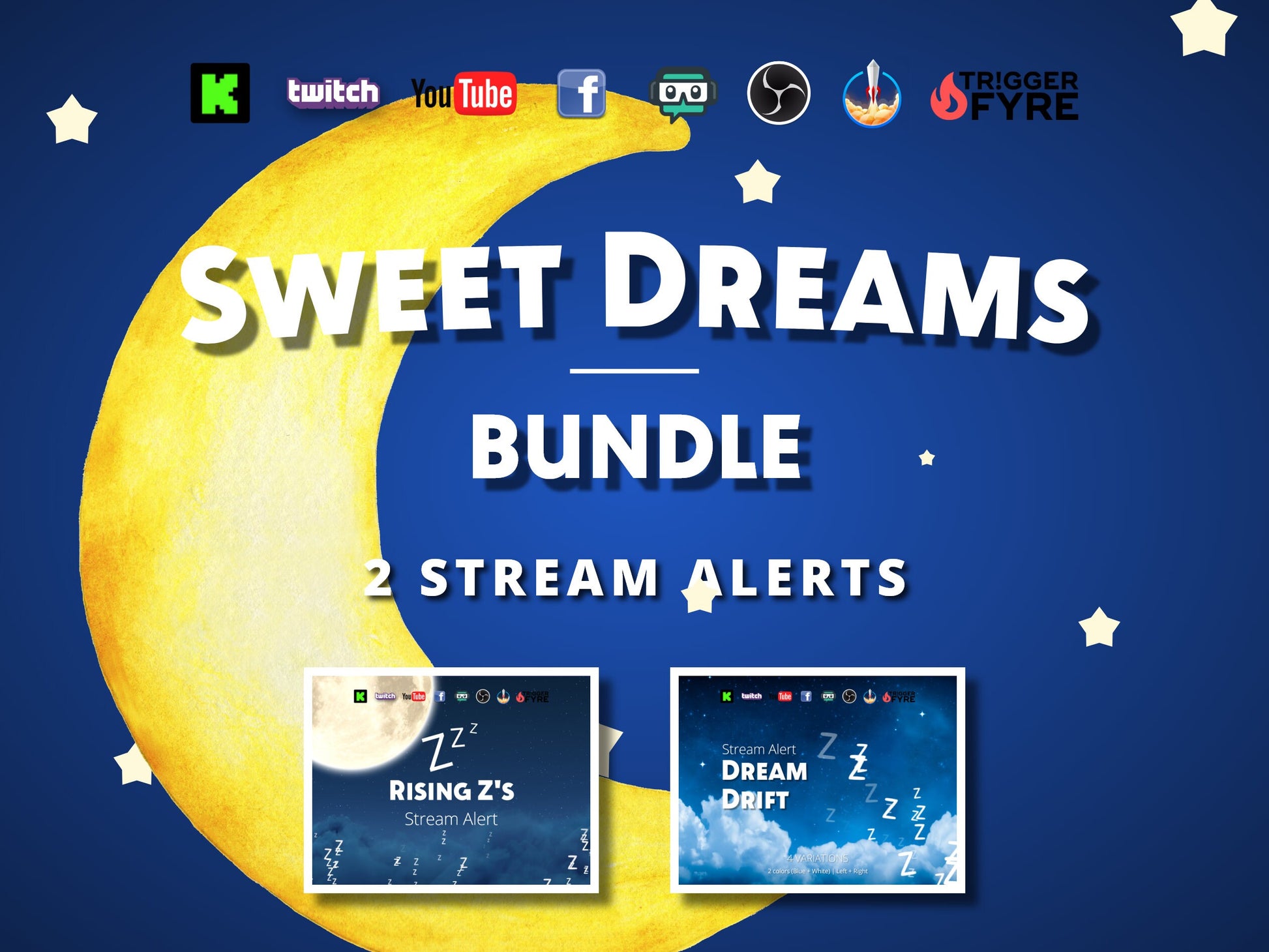 Sweet Dreams Stream Alert Bundle - 5 Full Screen Animated Sleep Effects w Transparent Background - 1920x1080 - Instant Download - Fun To Use