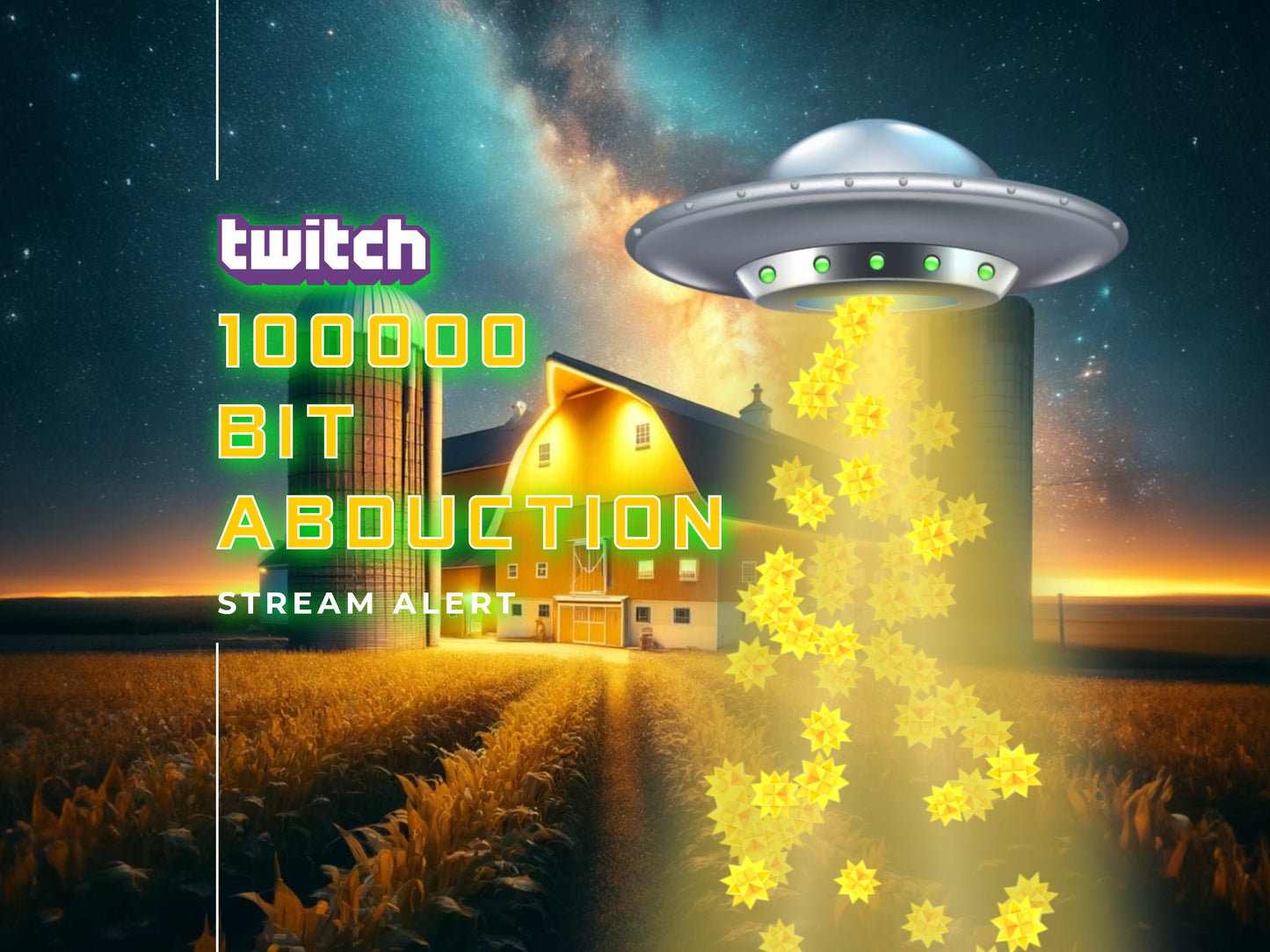 100,000 Bit Abduction Cheer Alert - Full Screen Animated UFO Twitch Stream Overlay - Transparent Background - 1920x1080 - Instant Download