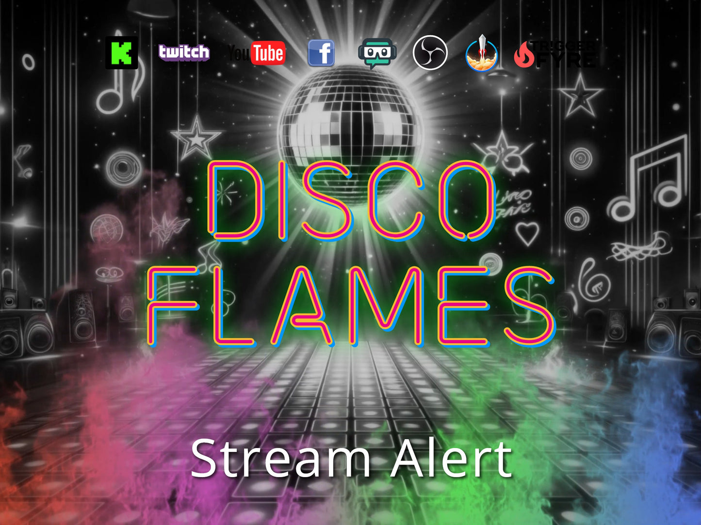 Disco Flames Stream Alert - Multicolor Fire Effect - Animated Overlay with Transparent Background - Full Screen 1920x1080 - Instant Download