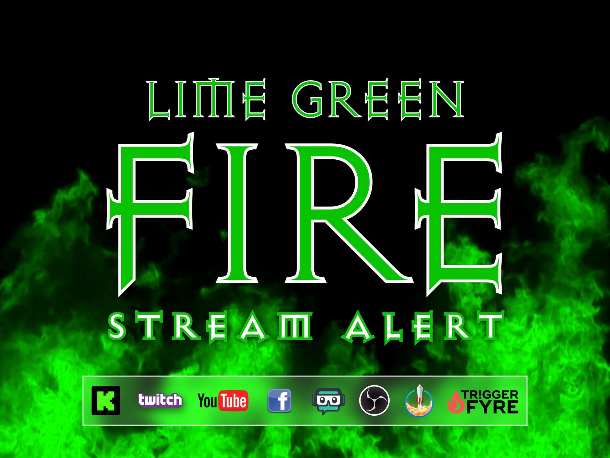 Lime Green Fire Stream Alert - Realistic Flames Effect - Full Screen 1920x1080 Animated Overlay - Transparent Background - Instant Download