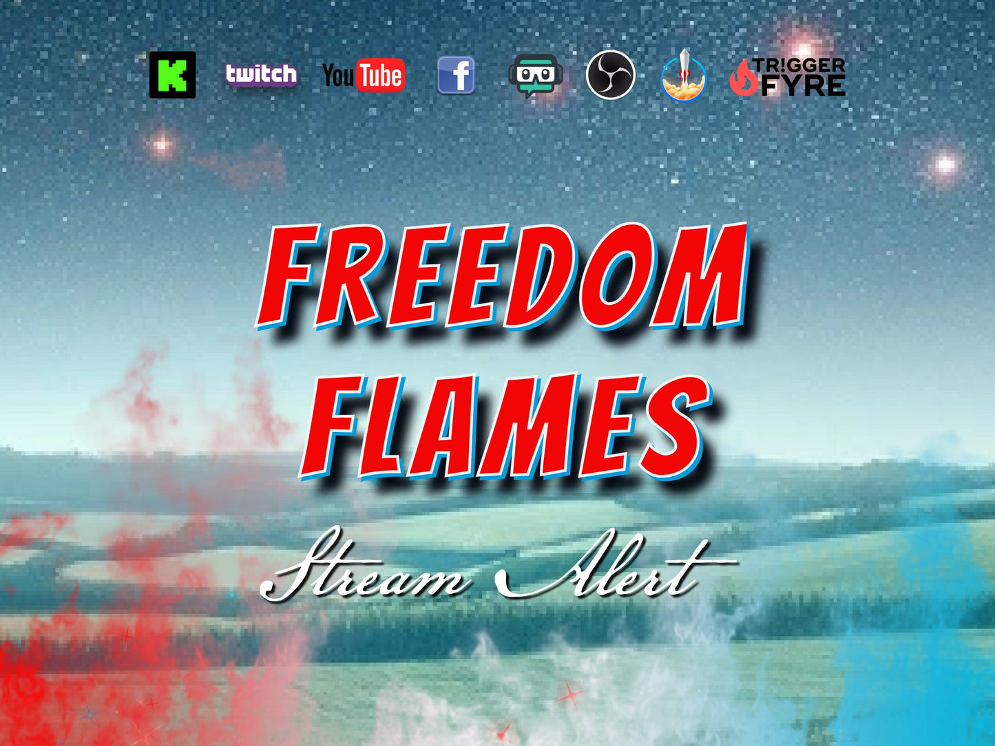 Freedom Flames Stream Alert - Full Screen Red, White, & Blue Fire Effect Overlay with Transparent Background - 1920x1080 - Instant Download