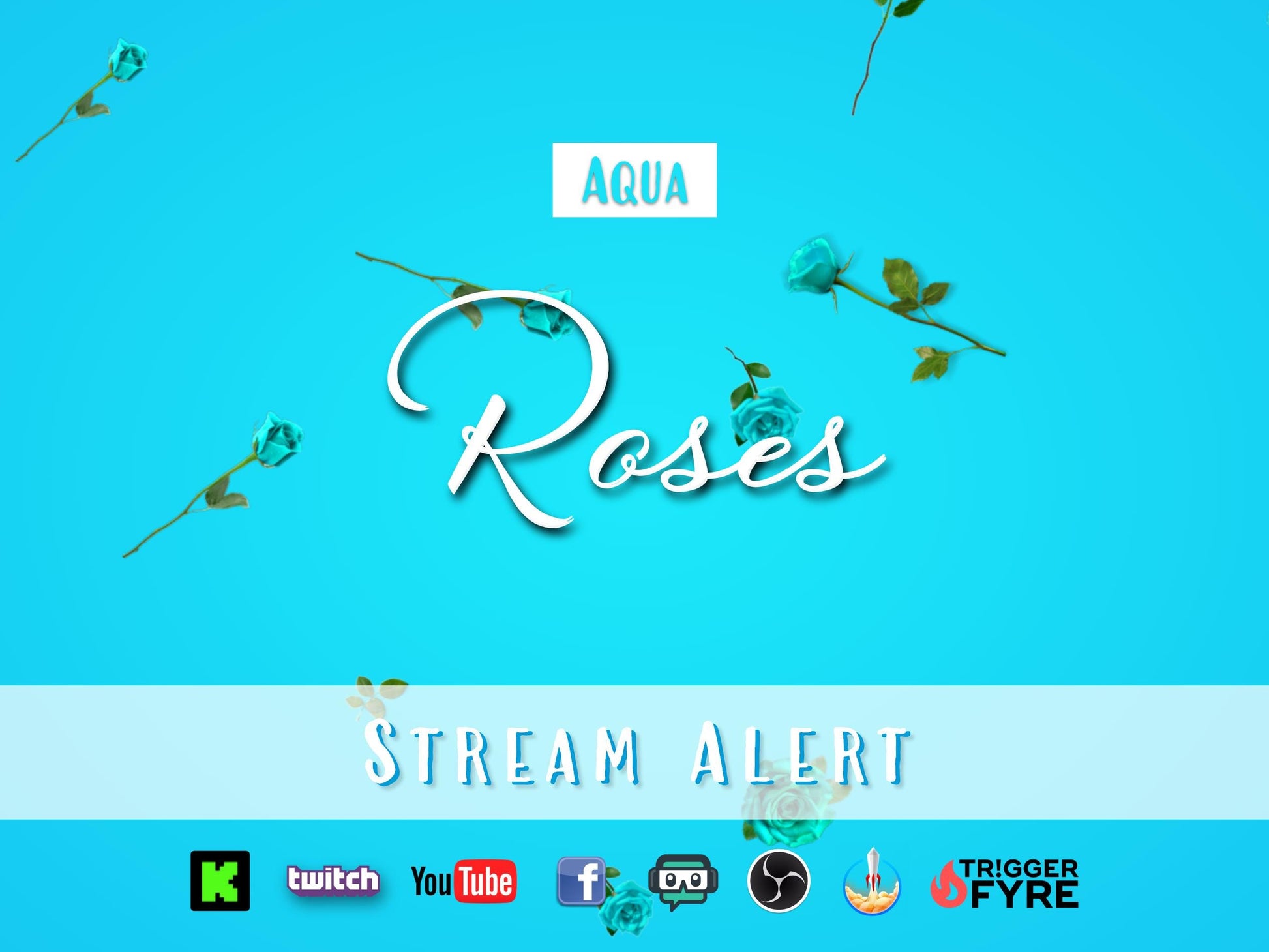 Aqua Blue Roses Stream Alert - Full Screen Animated Flower Overlay with Transparent Background - 1920x1080 - Instant Download - Cute Effect!