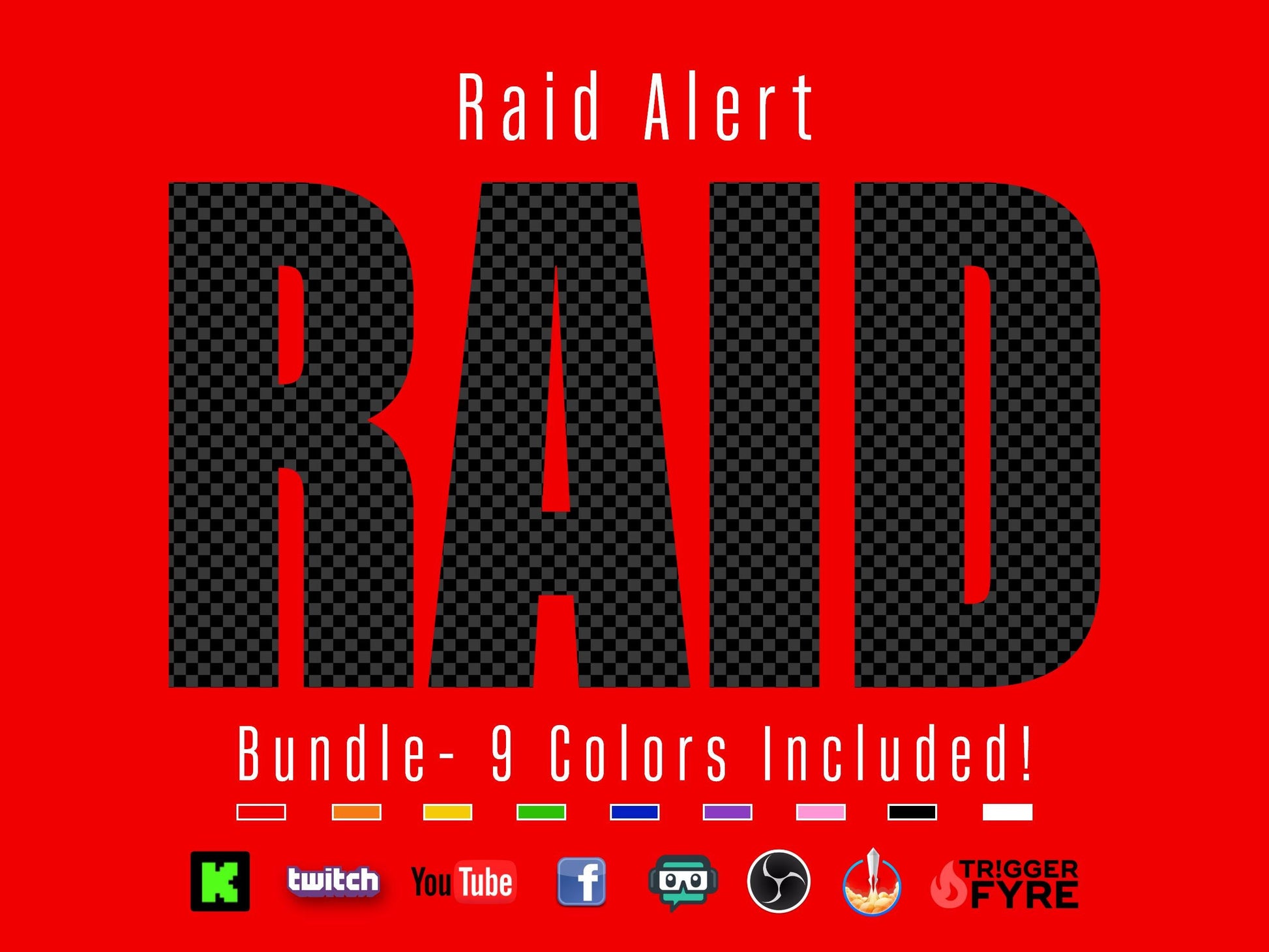 RAID Stream Alert Bundle - Pack of Nine Full Screen Animated Overlays with Transparent Background - 1920x1080 - Instant Download - 9 Colors!