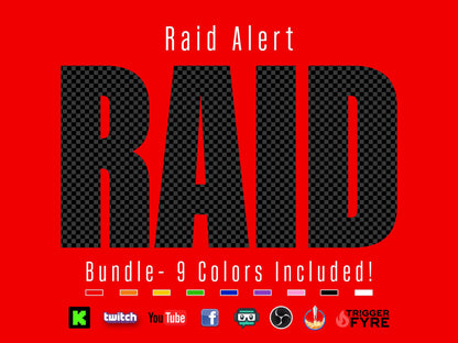 RAID Stream Alert Bundle - Pack of Nine Full Screen Animated Overlays with Transparent Background - 1920x1080 - Instant Download - 9 Colors!