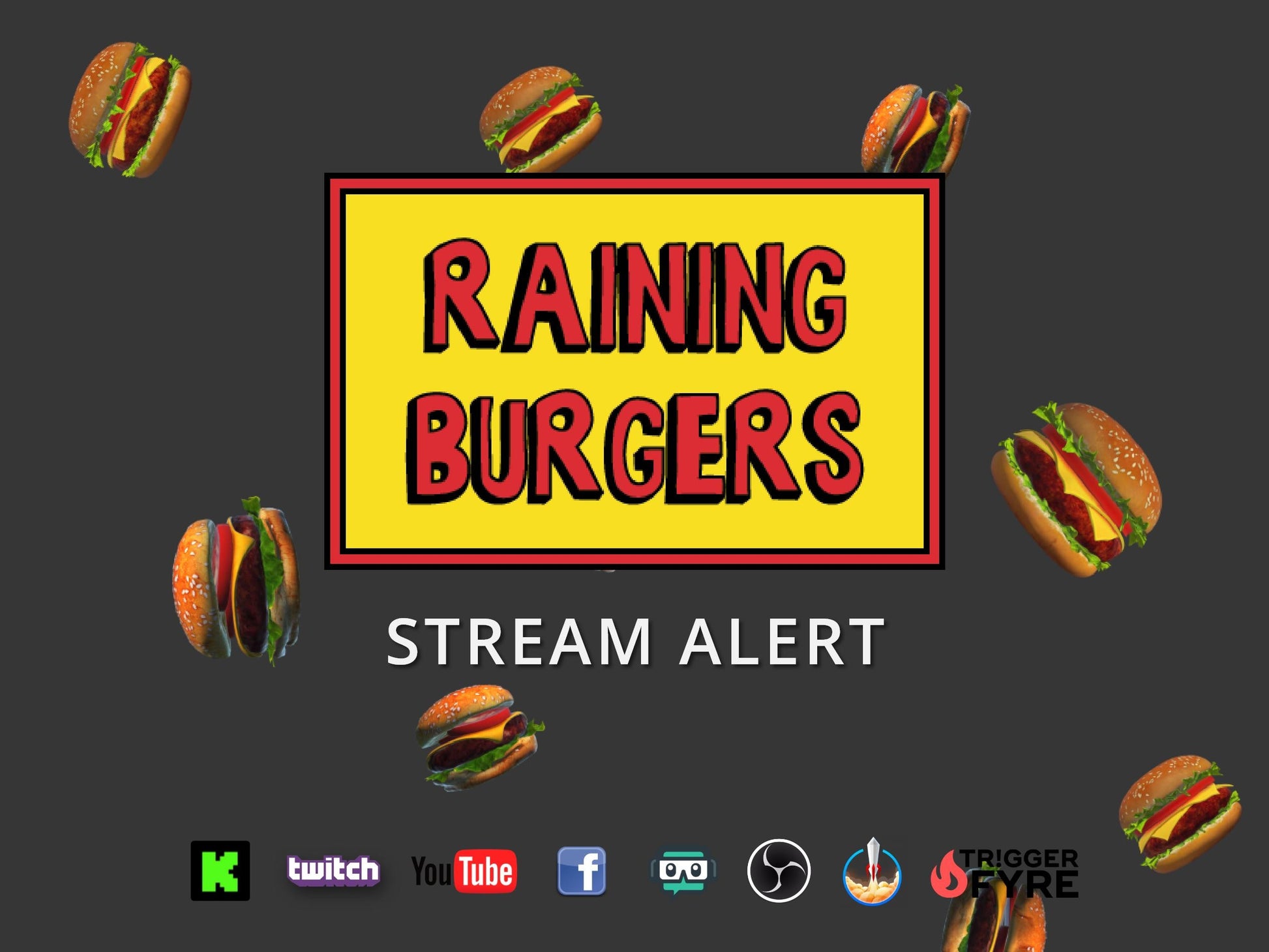 Raining Burgers Stream Alert - Full Screen 3D Cheeseburger Shower - 1920x1080 Animated Overlay - Transparent Background - Instant Download