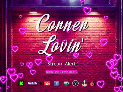 Corner Lovin' Stream Alert Pack - 3 Animated Overlays - Neon Pink Hearts - Full Screen 1920x1080 - Transparent Background - Instant Download