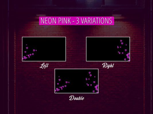 Corner Lovin' Stream Alert Pack - 3 Animated Overlays - Neon Pink Hearts - Full Screen 1920x1080 - Transparent Background - Instant Download