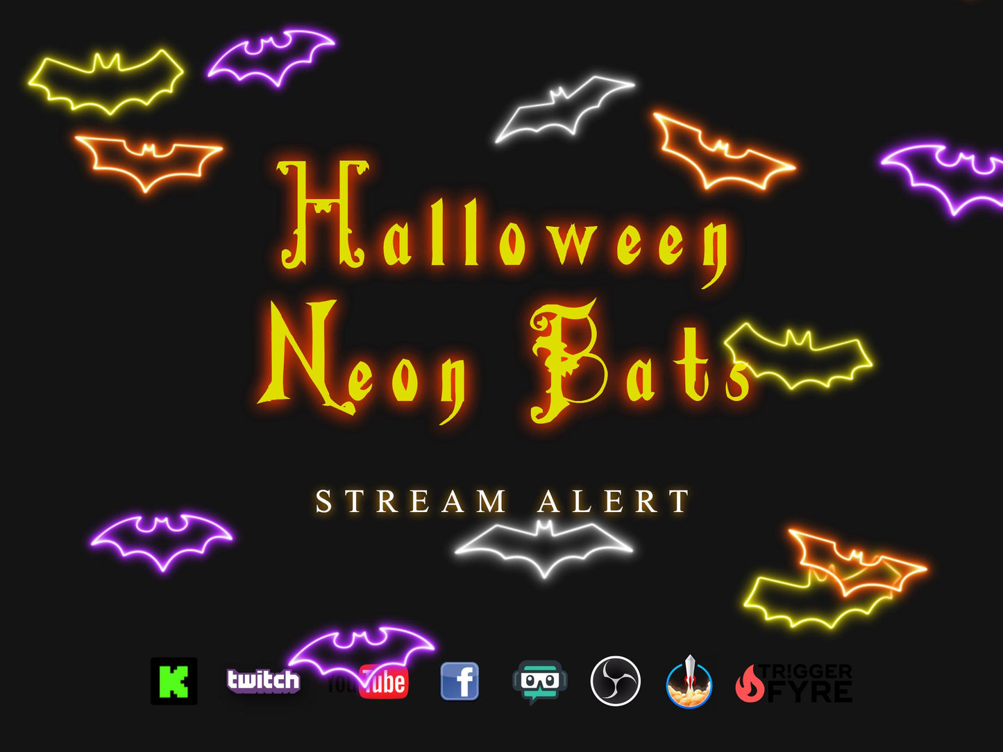 Halloween Neon Bats Stream Alert - Full Screen Animated Overlay - Transparent Background - 1920x1080 - Instant Download - Fun Spooky Effect