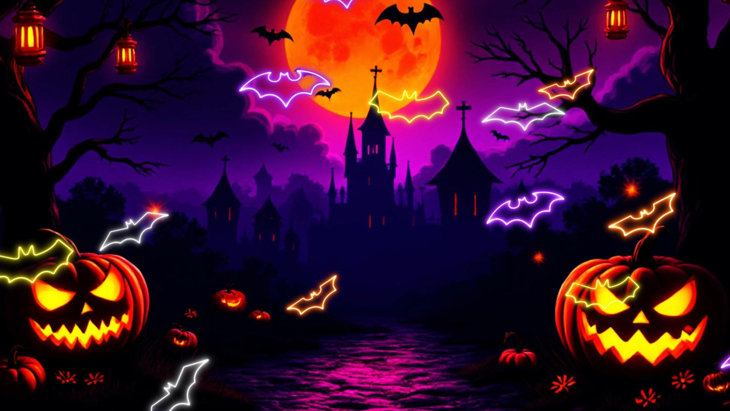 Halloween Neon Bats Stream Alert - Full Screen Animated Overlay - Transparent Background - 1920x1080 - Instant Download - Fun Spooky Effect