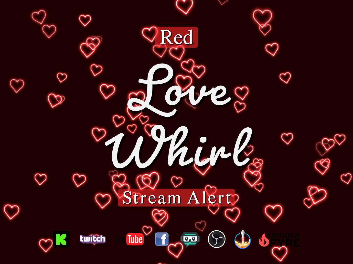 Red Love Whirl Stream Alert - Neon Hearts Effect - Full Screen Animated Overlay - Transparent Background - 1920x1080 - Instant Download